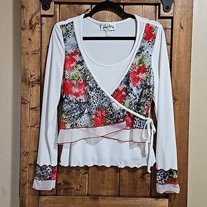 Joseph Ribkoff Floral Lace Sheer Overlay Top Sz 10